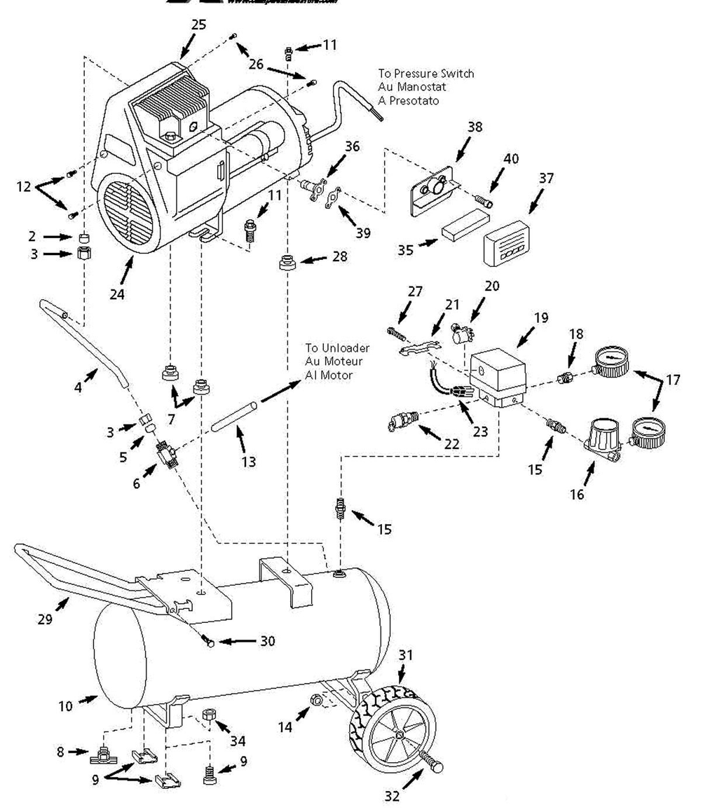 Wl604006, Wl604803, Wl606001 Tank Parts Diagram and Parts List for WL604006AJ  Campbell Hausfeld Compressor